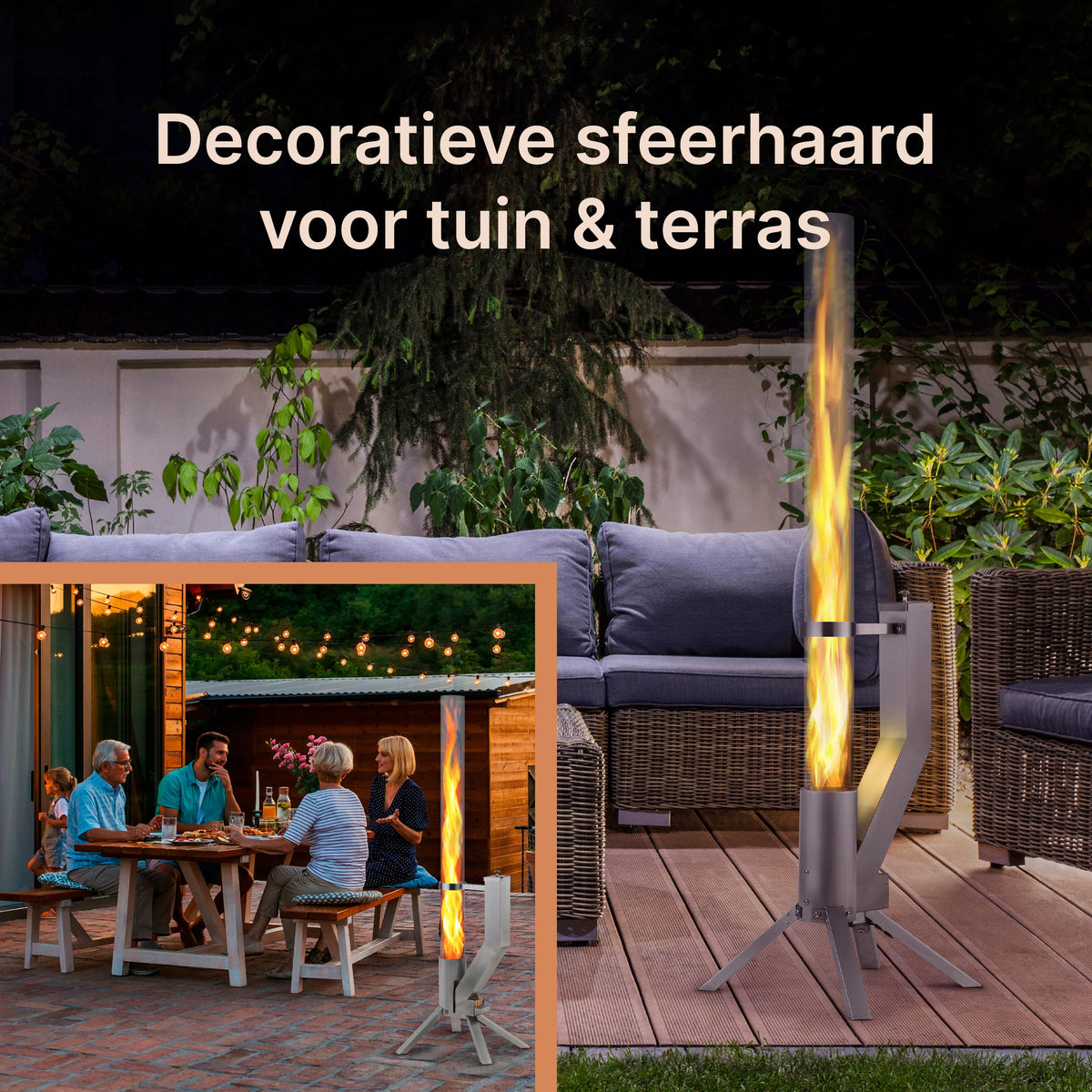 Gardenflare Klassiek vlampijp roestvrij staal zilver