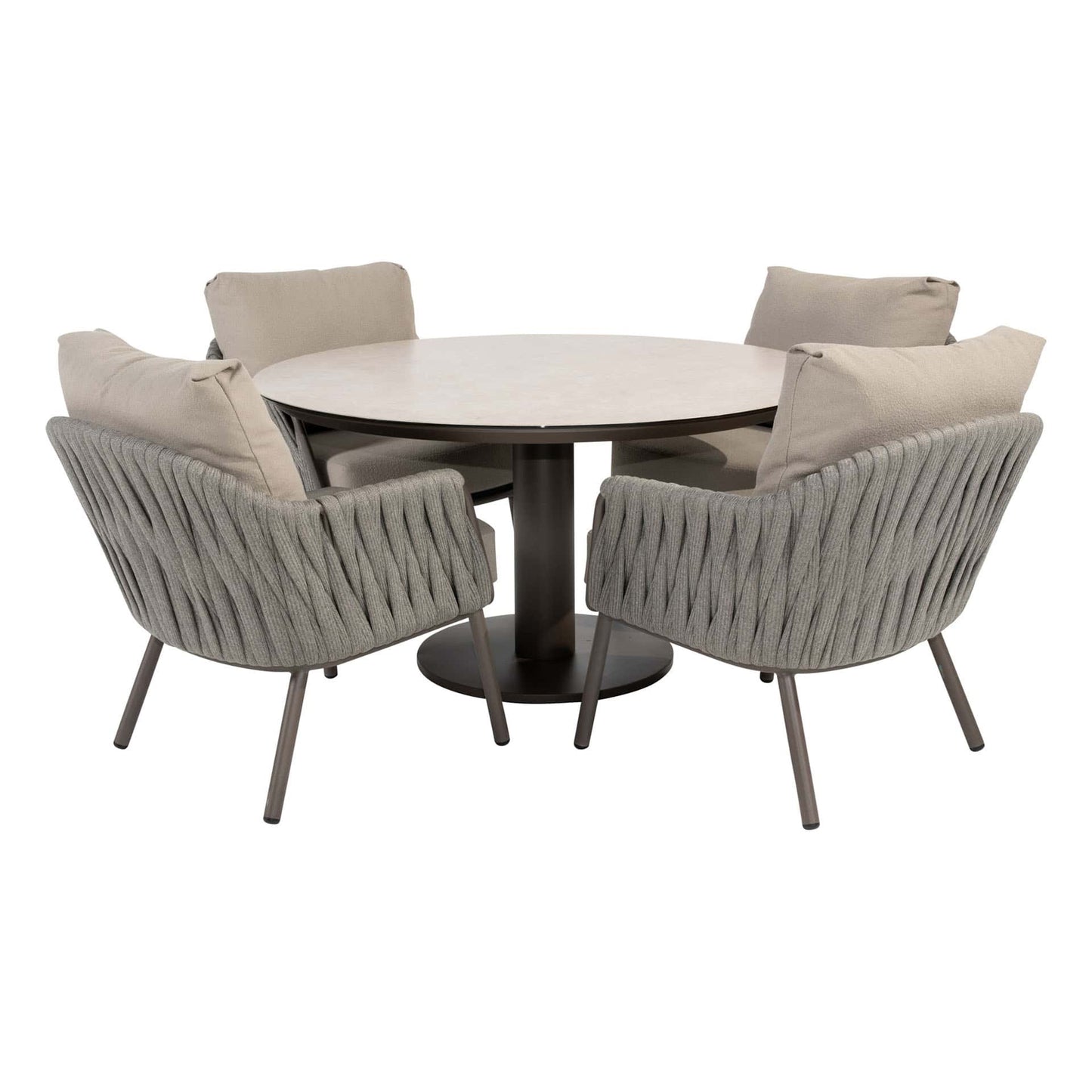 4 Seasons Outdoor Cannes lage eettafel stoelen + Sarah lage eettafel 130 cm