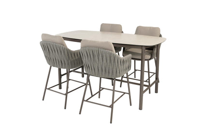 4 Seasons Outdoor Cannes hoge eettafel stoelen + Manolo hoge eettafel 180 cm