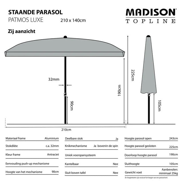 Madison parasol Patmos luxe 210x140 PE taupe