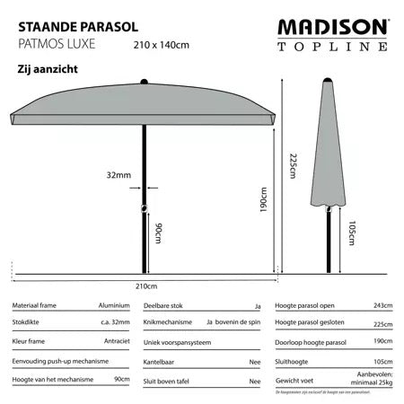 Madison parasol Patmos luxe 210x140 PE ecru