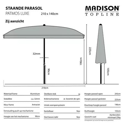 Madison parasol Patmos luxe 210x140 PE ecru