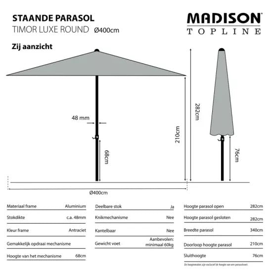 Madison Timor Luxe parasol Ø400 cm ecru