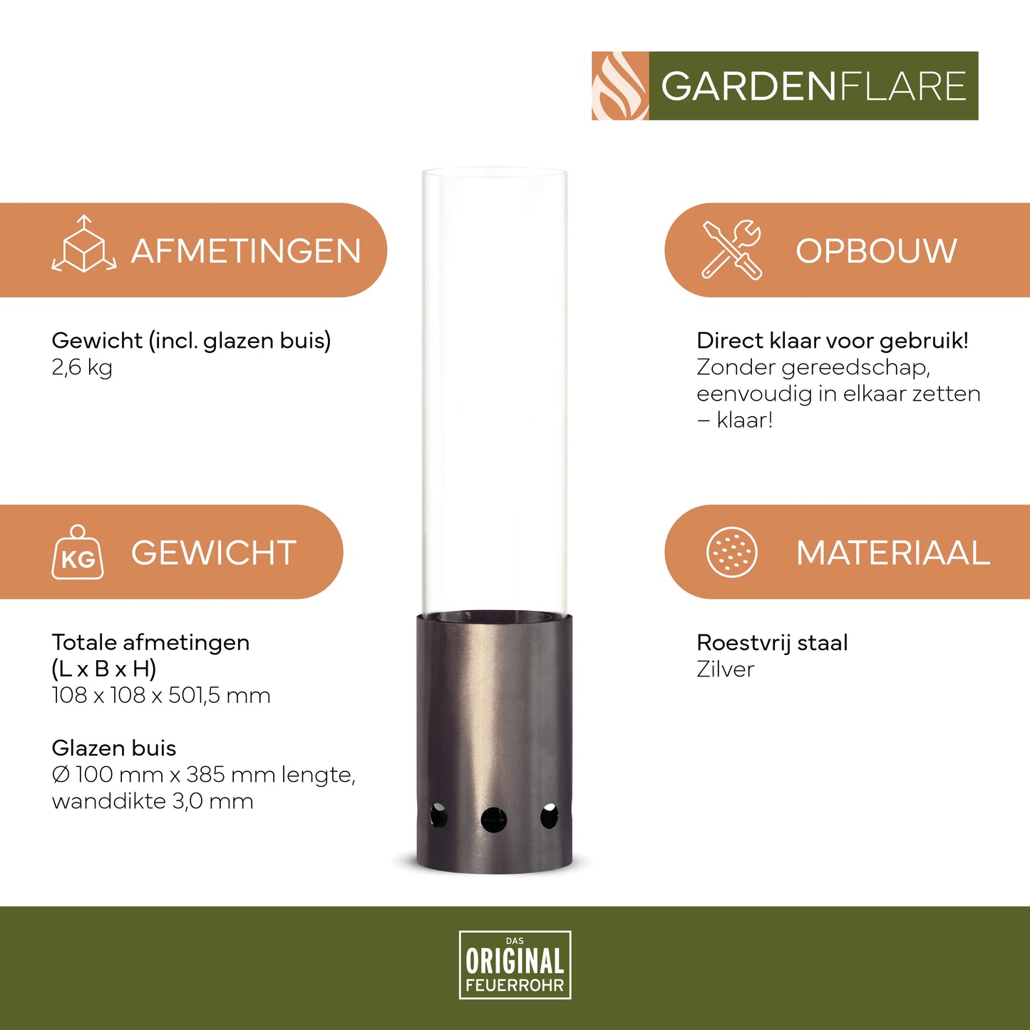 Gardenflare Tafelvuur roestvrij staal zilver