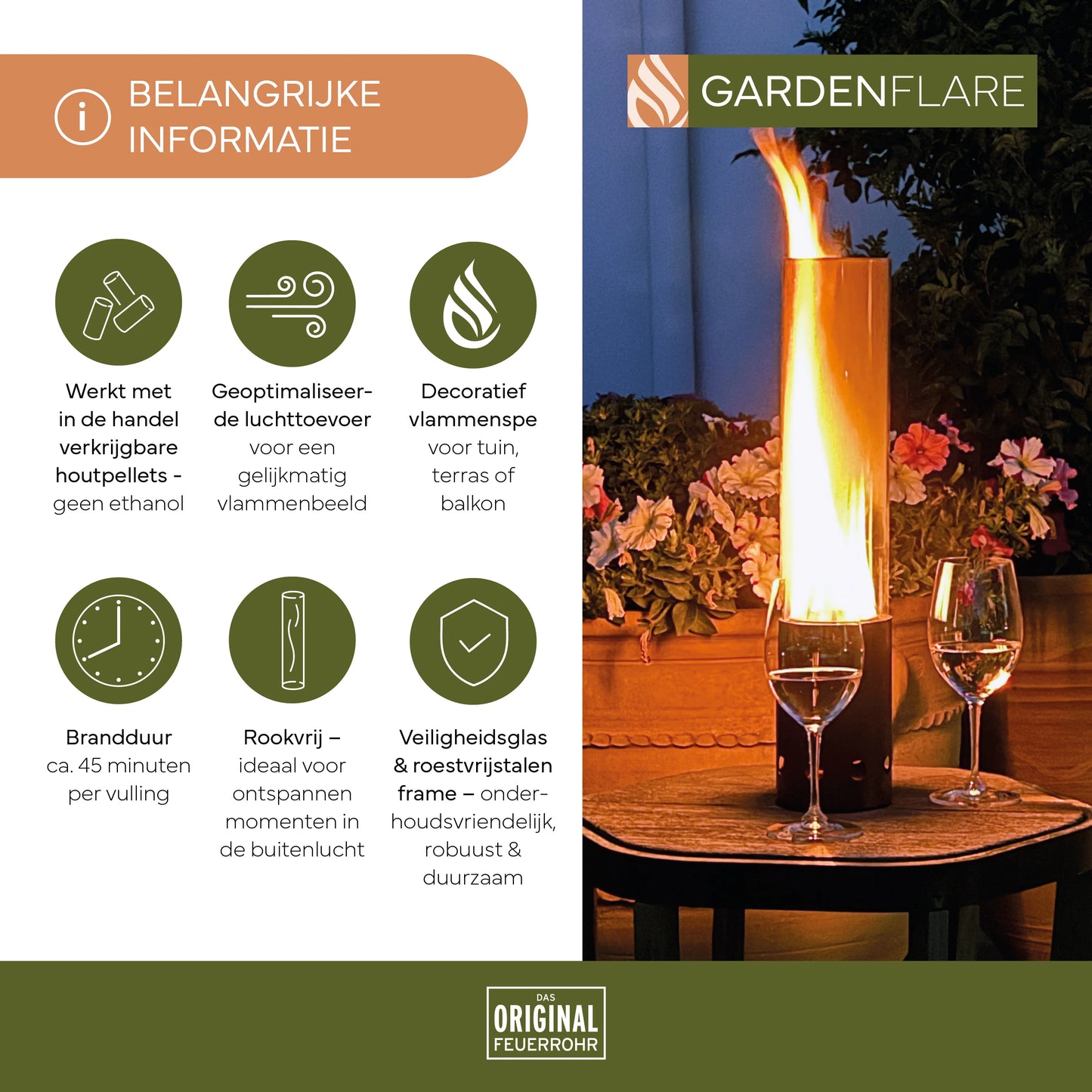 Gardenflare Tafelvuur roestvrij staal zilver