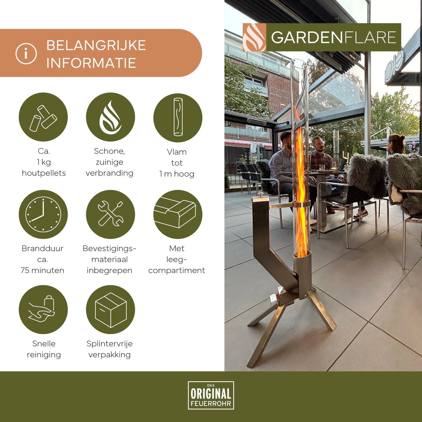 Gardenflare Klassiek vlampijp roestvrij staal zilver