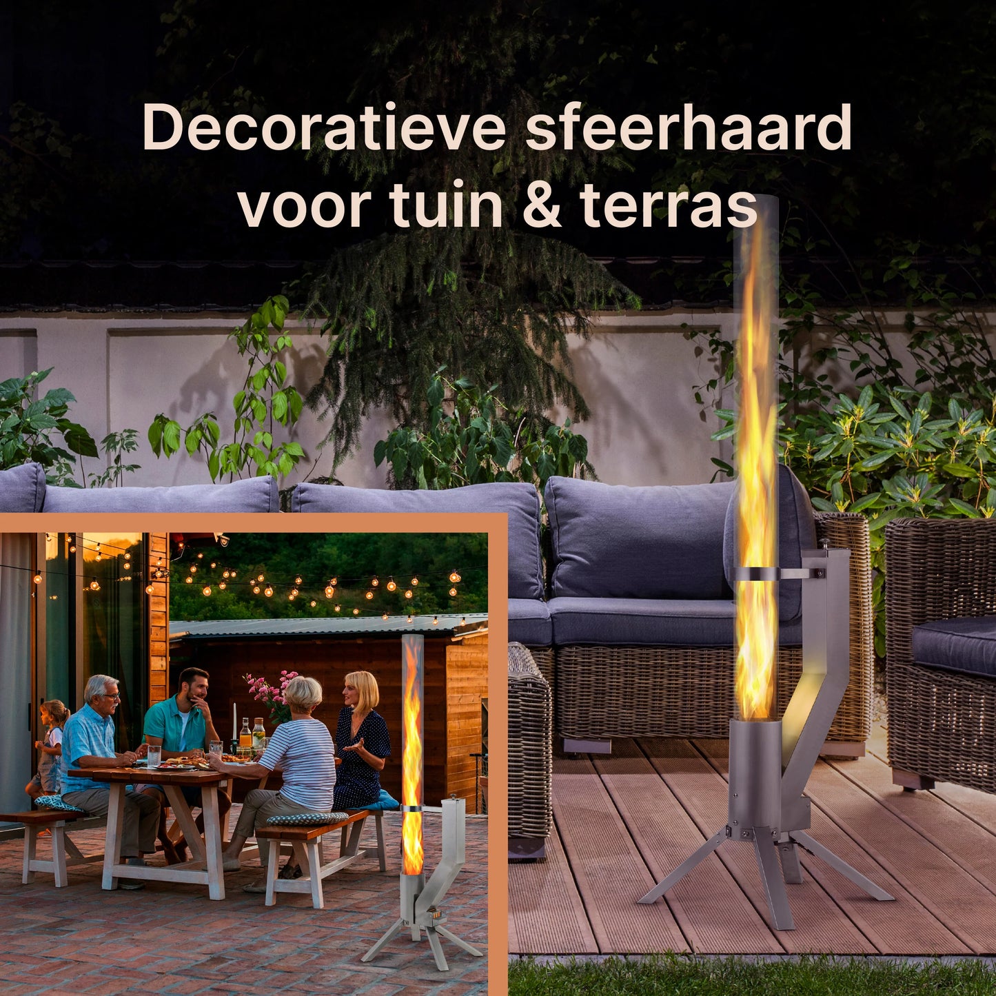 Gardenflare Klassiek vlampijp roestvrij staal zilver