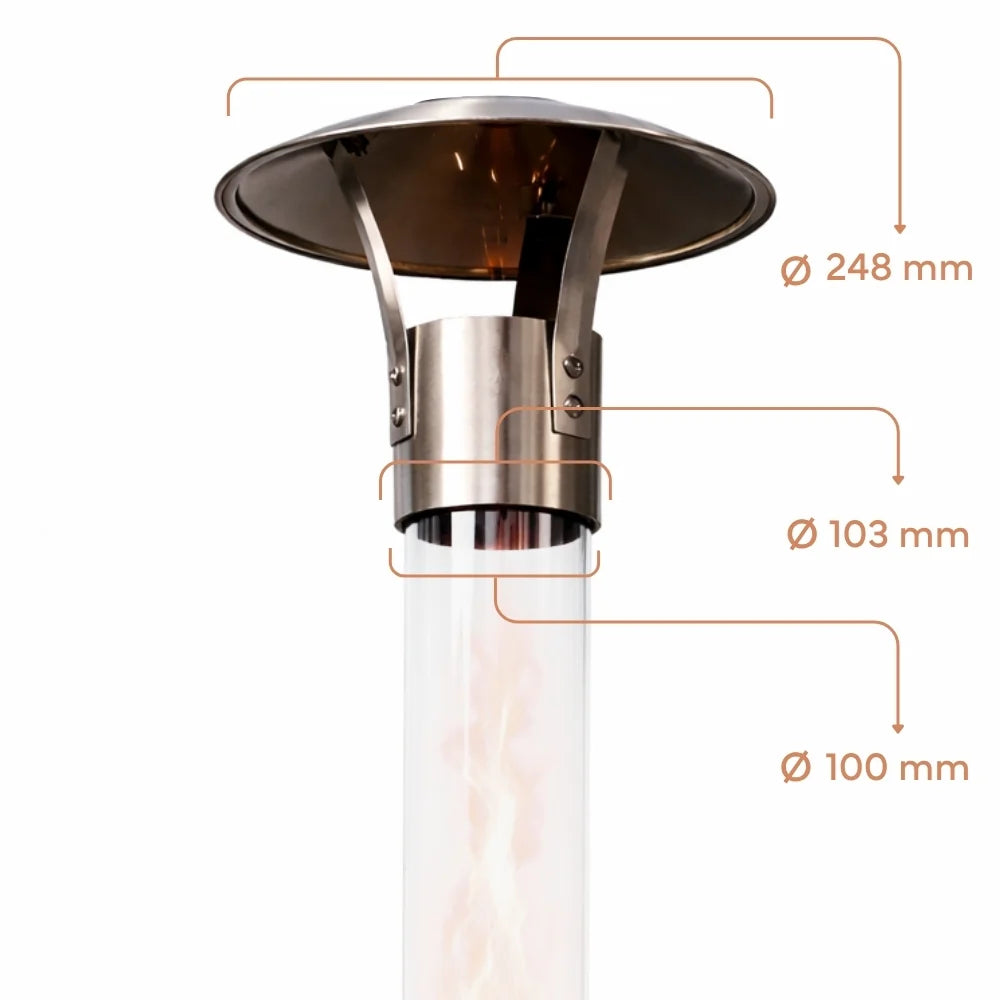 Gardenflare Premium Vlampijp vonkenvanger voor glazen buizen met een diameter van 100 mm